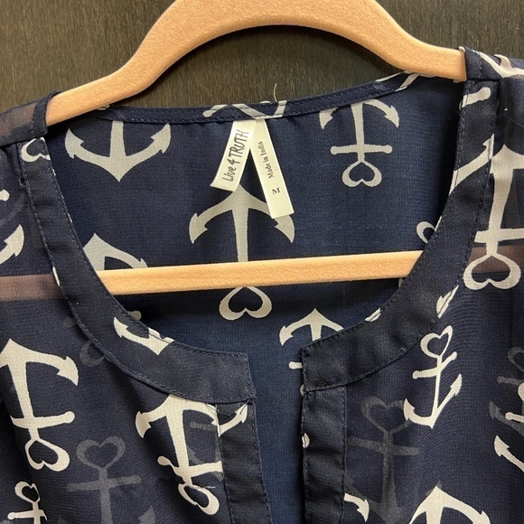 Live 4 Truth Nautical Anchor Navy And White Semi Sheer Blouse Cover  Up Size Med - Picture 3 of 10